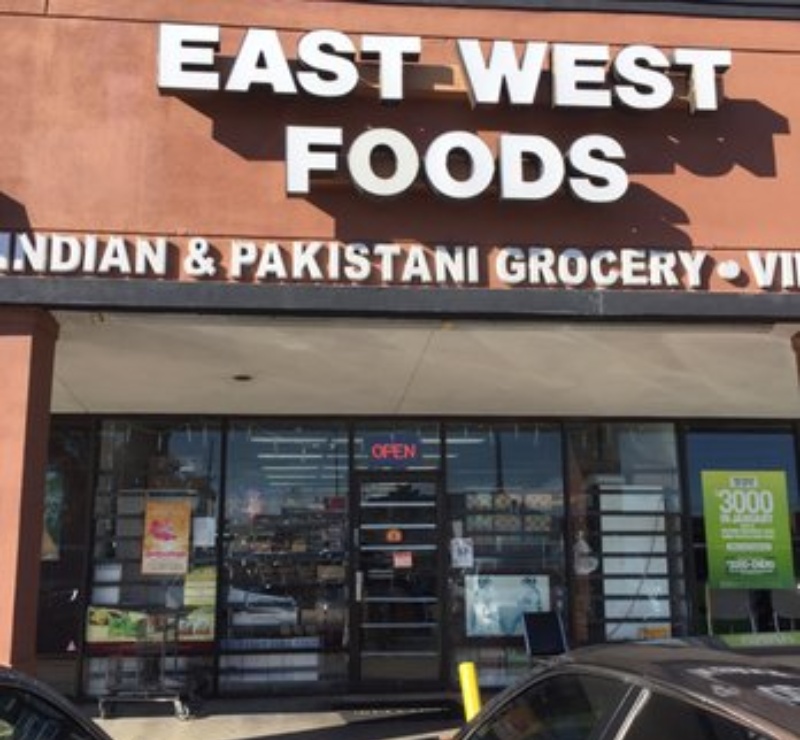 East West Food, shelves stacked, Indian Grocery store