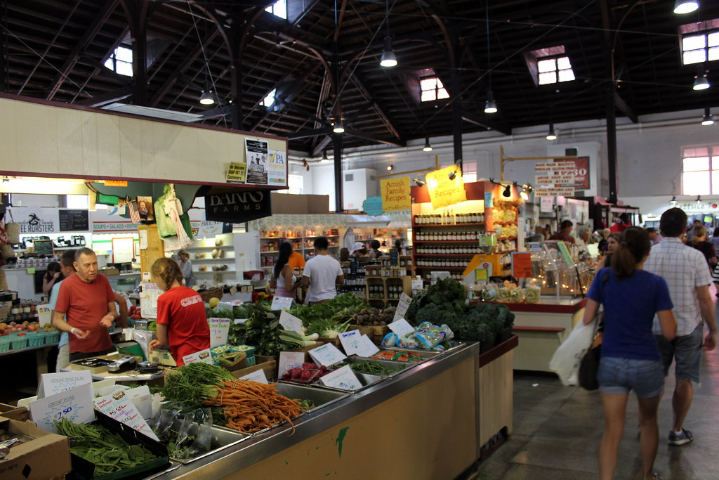 A picture of vendor booths at Lancaster Farmers Market